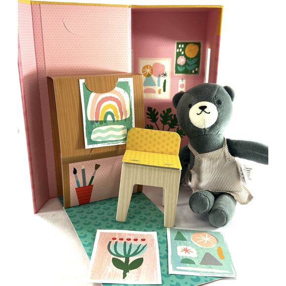 Petit Collage Other - Petit Collage Cardboard Dollhouse Art Studio Playset w/ Plush Bear & Furniture